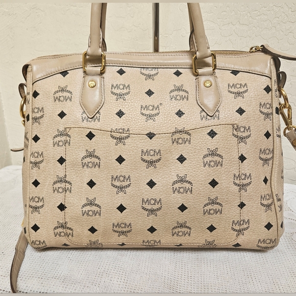 MCM Cream Handbag With Long Handle Satchel AUTHENTIC - Picture 6 of 16